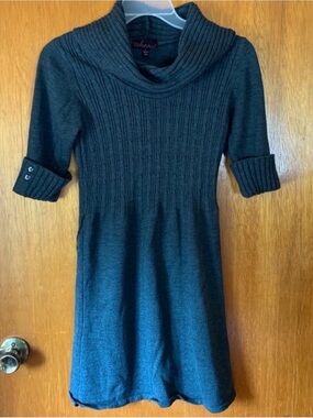Cable-Knit Cowl Neck Juniors Sweater Dress - Charcoal
